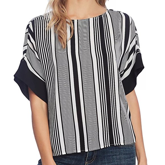 Vince Camuto Tops - NEW Vince Camuto Women Variegated Vertical Stripes Ruched Kimono Sleeve Tee